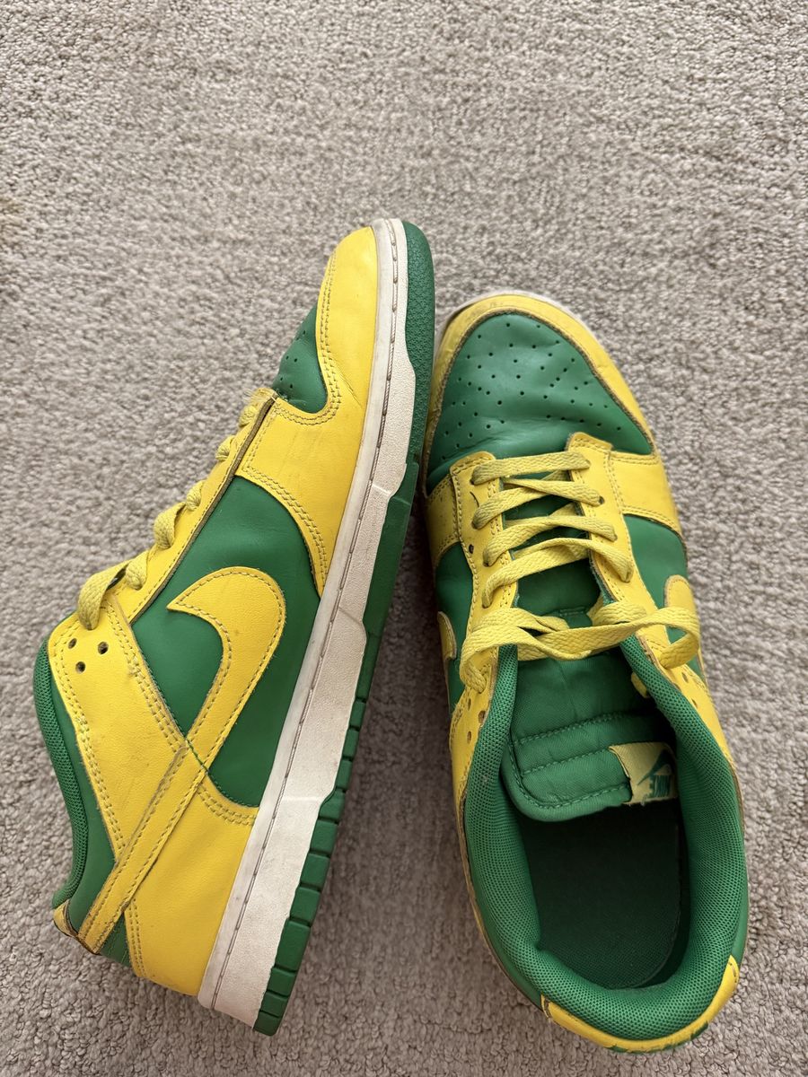 Nike Dunk Low Yellow Green Sneakers - Men's US Size 10.5, Leather Upper
