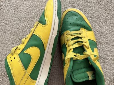 Nike Dunk Low Yellow Green Sneakers - Men's US Size 10.5, Leather Upper