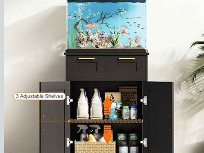 Black Fish Tank Stand Cabinet with 2 Drawers, Adjustable Shelf - 20.5x11x31.3 inches, 330lb Capacity