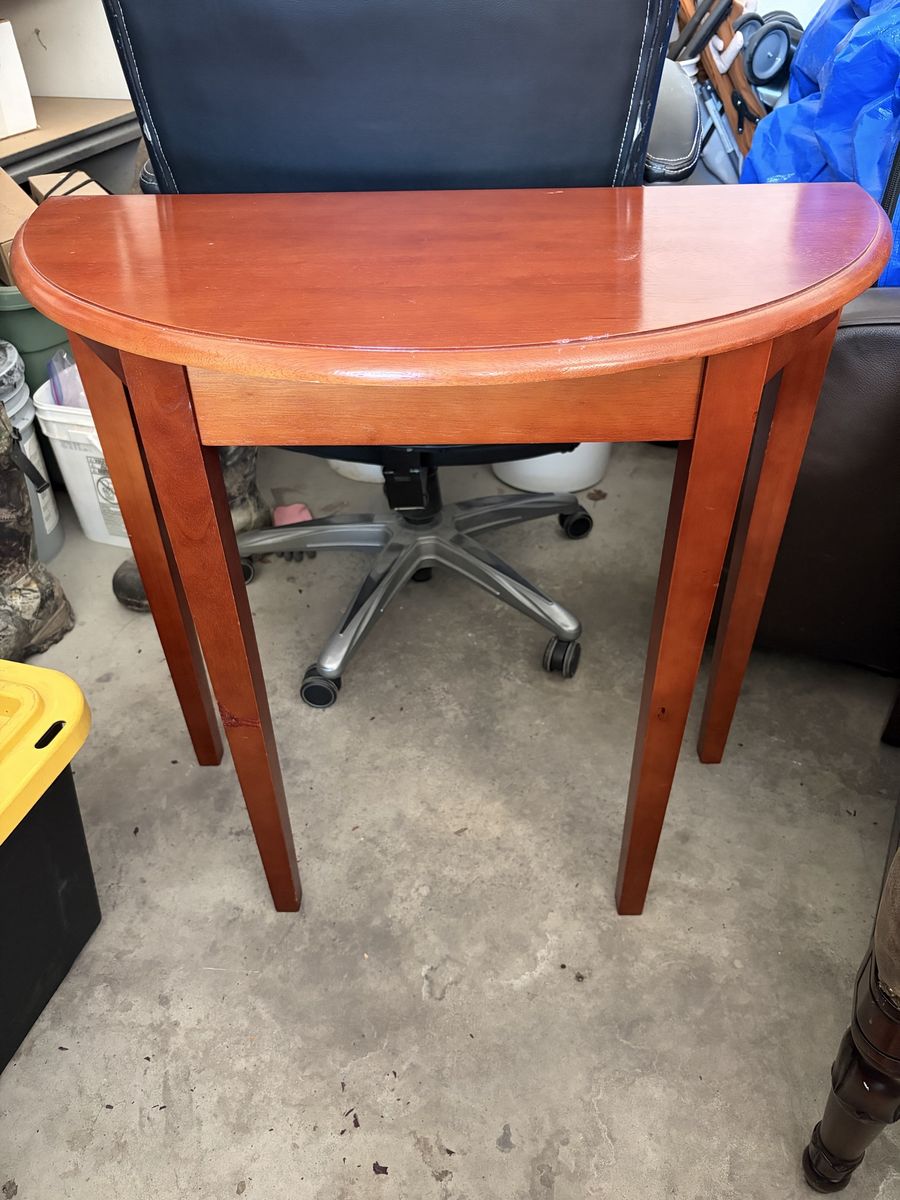 Half-Moon Console Table, Cherry Wood Finish, Entryway Accent Table with Drawer