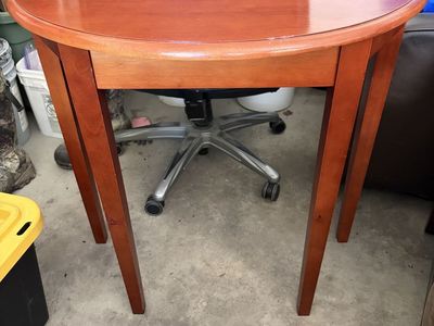 Half-Moon Console Table, Cherry Wood Finish, Entryway Accent Table with Drawer