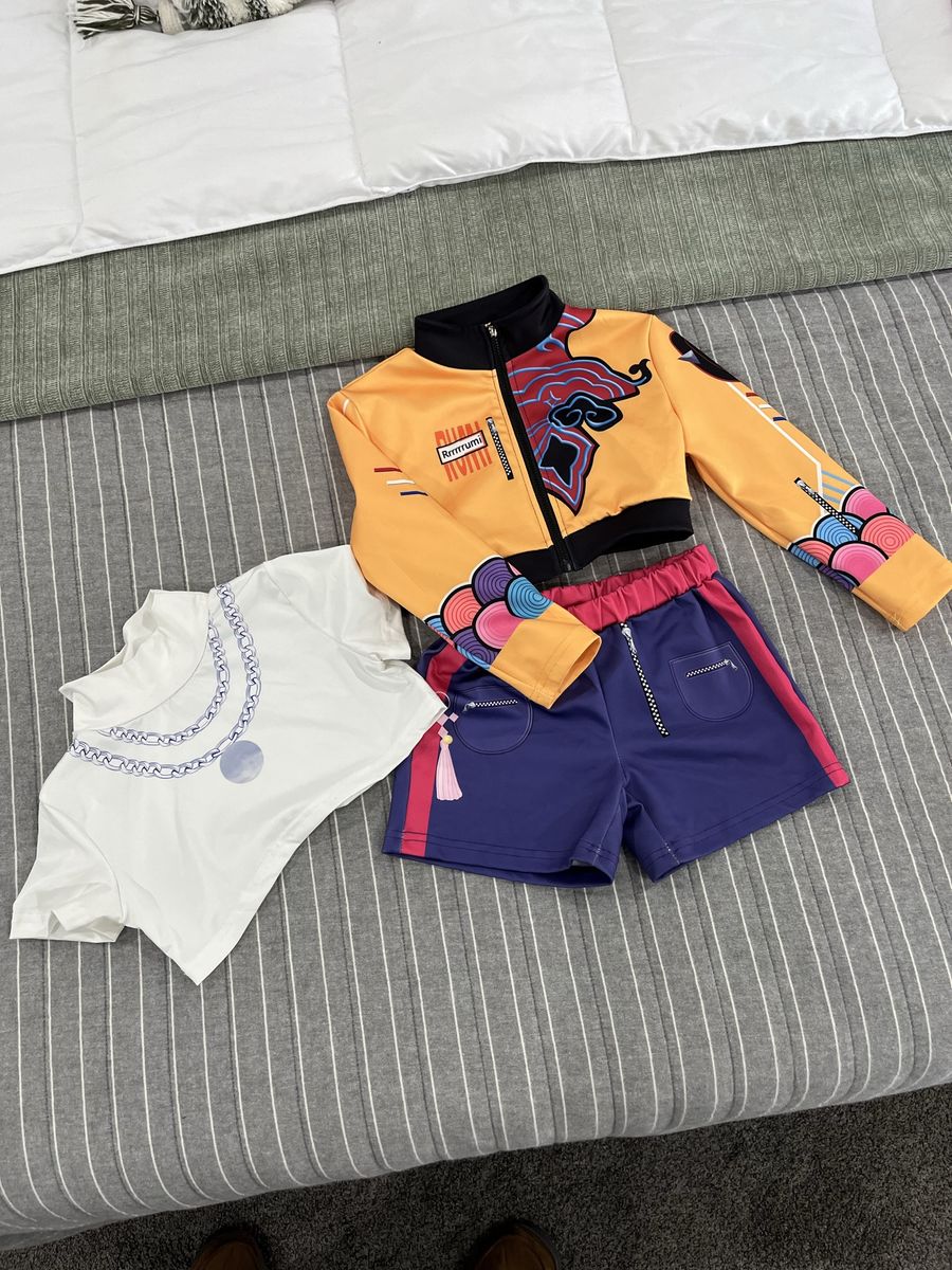 Girls- Rumi Costume Set - Jacket, Shorts, & Top, Size 8-10, Colorful Cartoon Theme