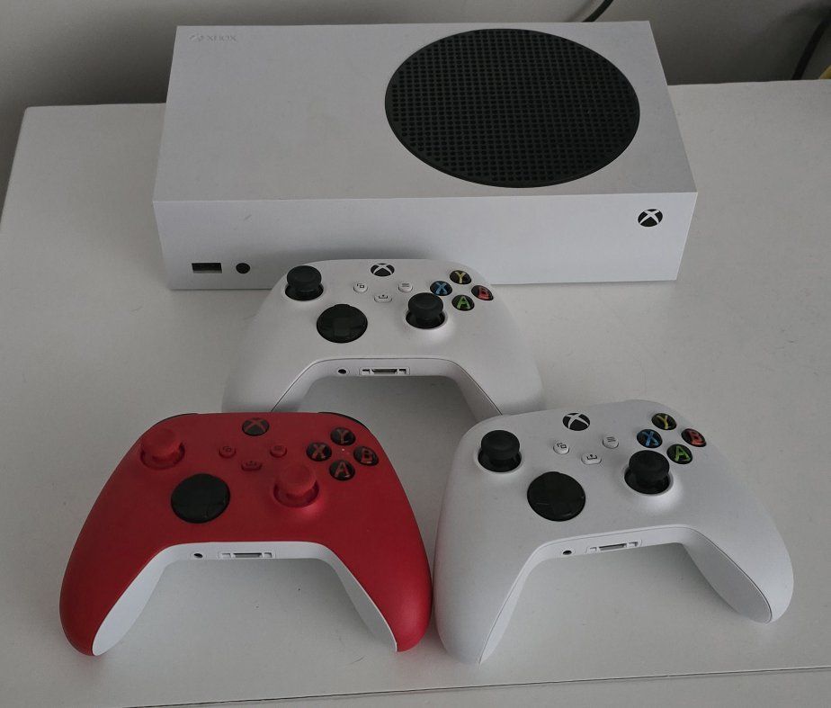 Microsoft Xbox Series S Console with 3 Controllers - White & Red