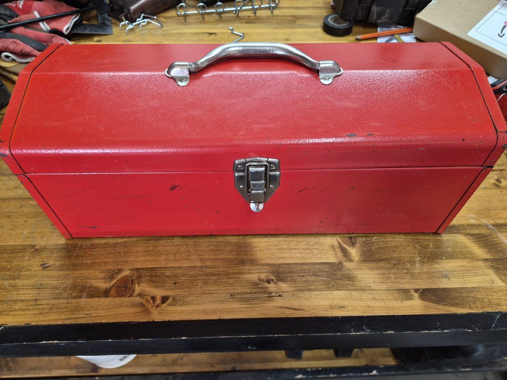 Vintage Red Metal Toolbox