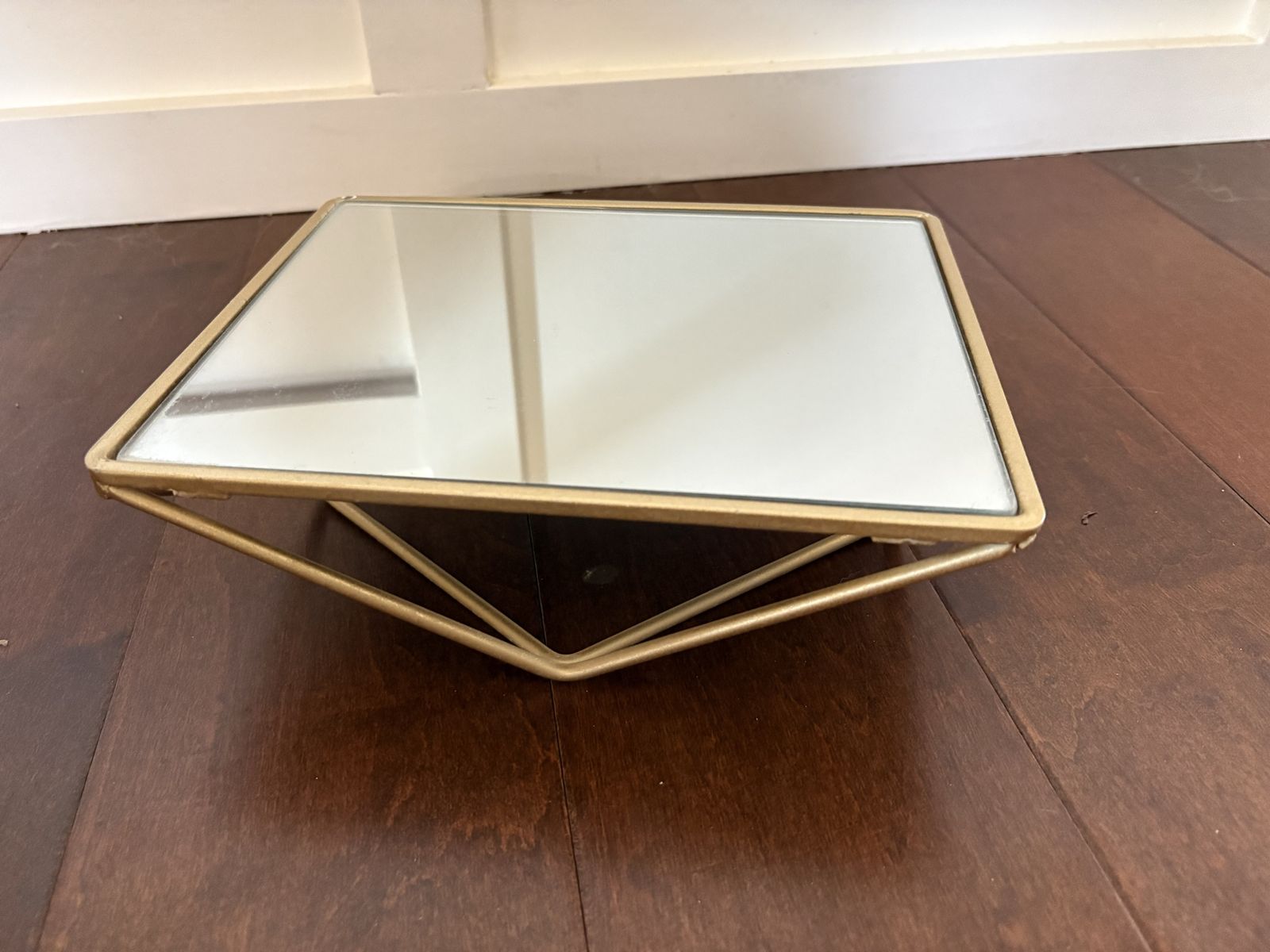 Small Mirror W/ Gold Geometric Back Tray Or Stand