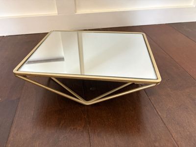 Small Mirror W/ Gold Geometric Back Tray Or Stand