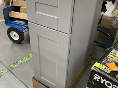 Contractor Express Cabinets Arlington Veiled Gray Plywood Shaker Stock Assembled Base Kitchen Cabinet Soft Close