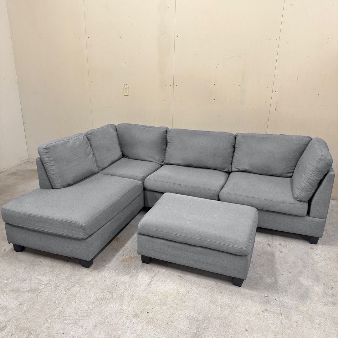Gray Sectional Couch & Ottoman - Delivery Available