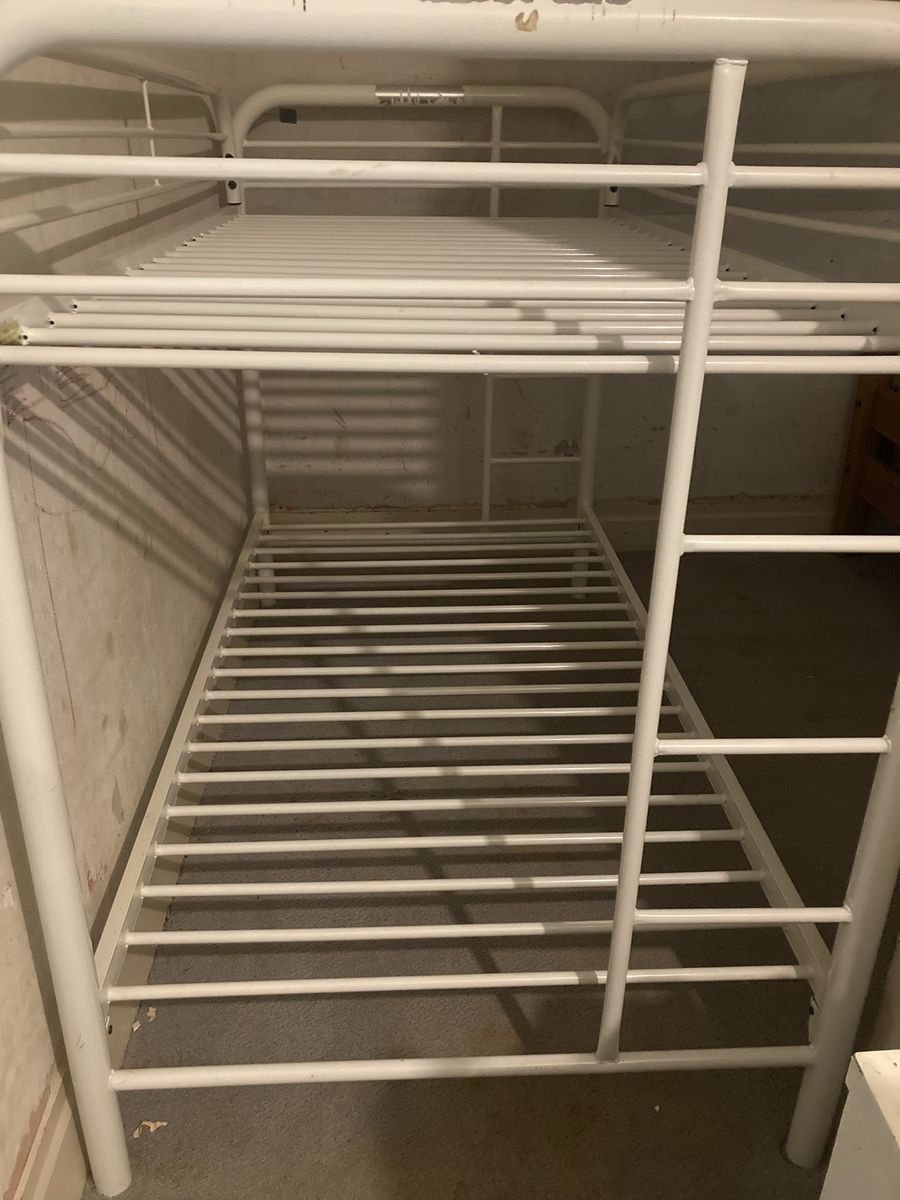 Sturdy Metal Twin Bunk Bed - White Coated Steel