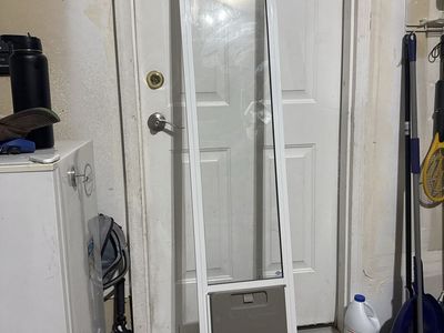 Sliding Glass Pet Door Insert White Frame with Built-in Flap