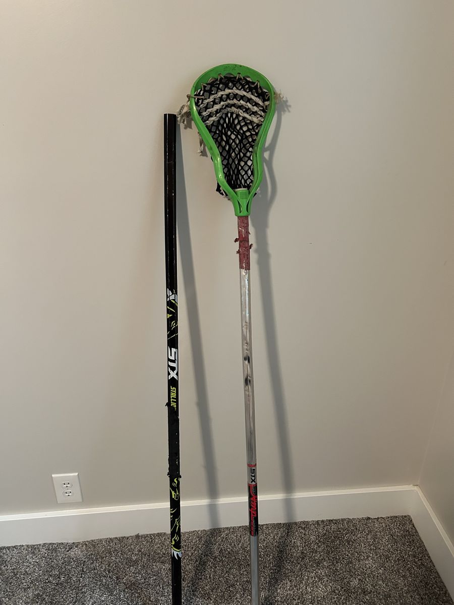 STX Stallion Lacrosse Sticks - Black & Silver with Green Head - Pair of Used Lacrosse Shafts