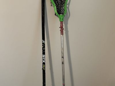 STX Stallion Lacrosse Sticks - Black & Silver with Green Head - Pair of Used Lacrosse Shafts
