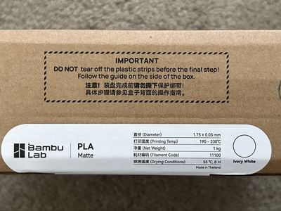 Bambu Lab Ivory White PLA Matte 3D Printer Filament