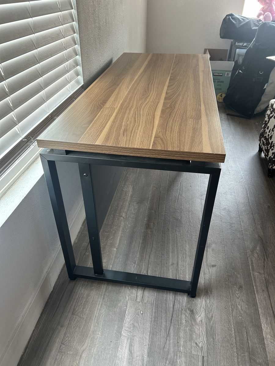 Modern Wood Top Desk with Black Metal Frame