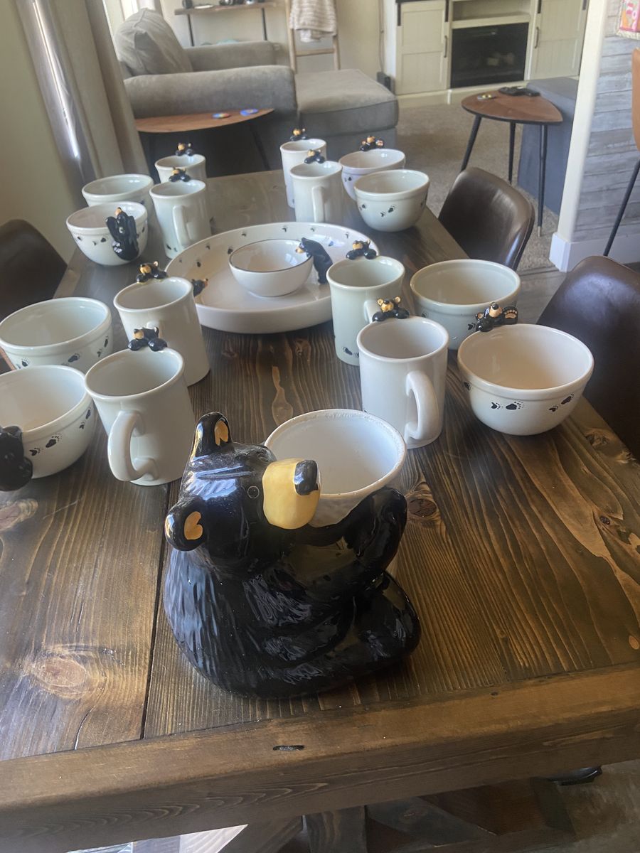 Bear-Themed Ceramic Set - Mugs, Bowls, Dip Bowl, large storage bowl