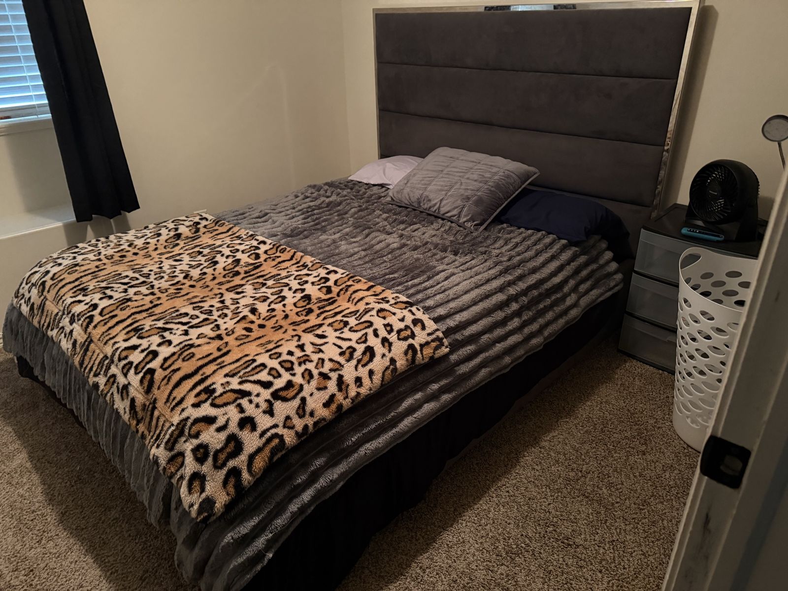 Upholstered Bed Frame with Tall Horizontal Panel Headboard