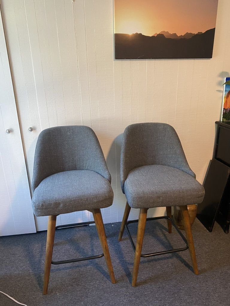 West Elm Counter Stools (Set of 2) — Mid-Century Modern, Gray