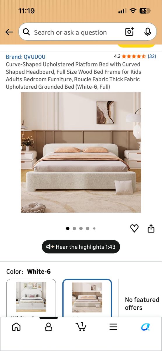 Modern White Full Bed Frame