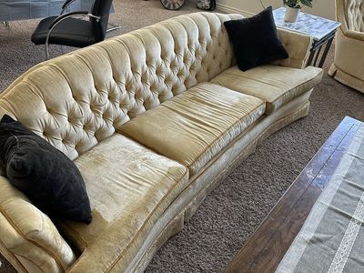 Vintage Gold Tufted Couch and 2 Armchair Set - Mid-Century Style Living Room Furniture