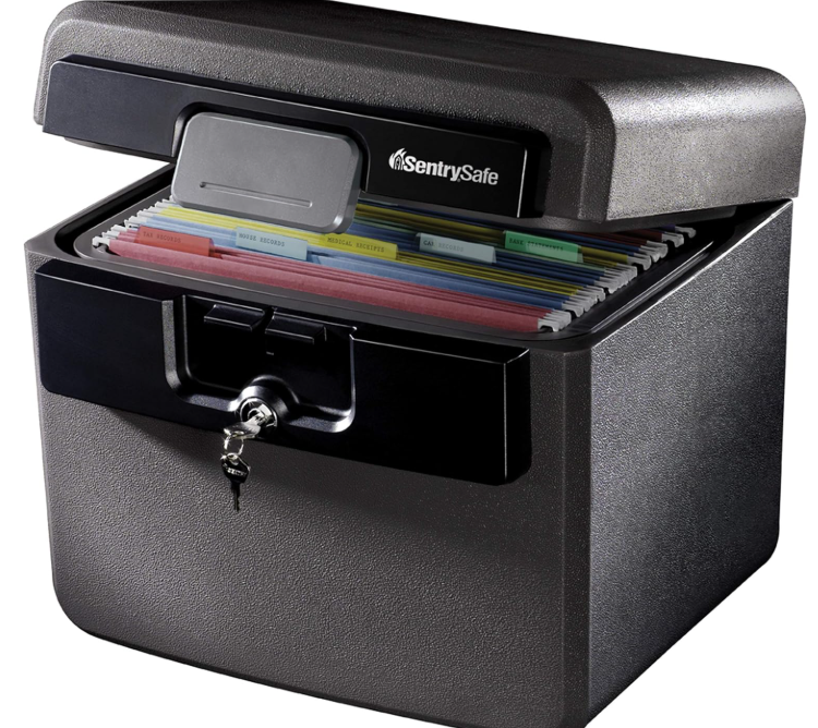 SentrySafe Black Fireproof and Waterproof Safe, File Folder and Document Box with Key Lock, 14.3 x 15.5 x 13.5 inches, HD4100