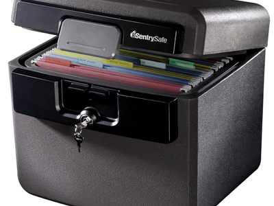 SentrySafe Black Fireproof and Waterproof Safe, File Folder and Document Box with Key Lock, 14.3 x 15.5 x 13.5 inches, HD4100