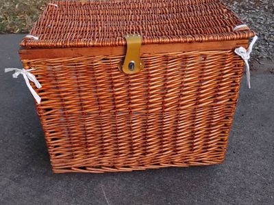 Real Wicker Rolling Laundry Basket Or Blanket/Toy Storage.