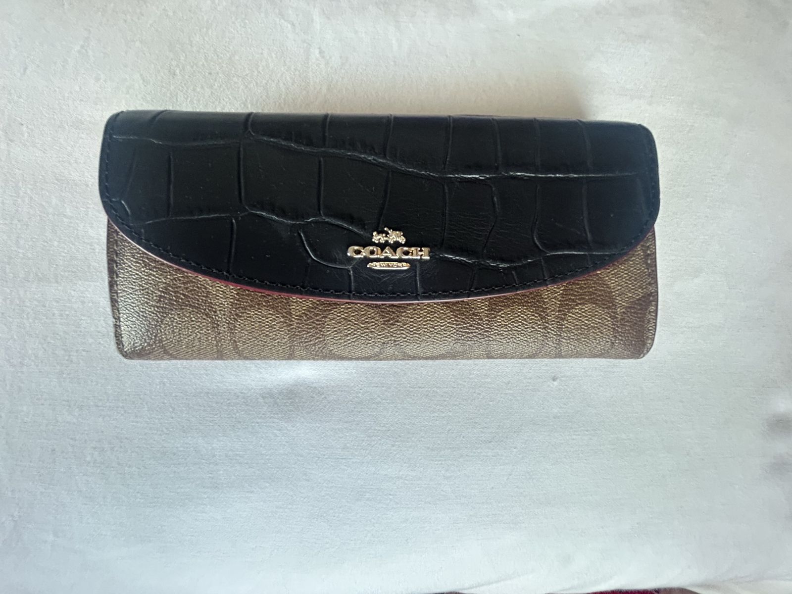 Coach Signature Canvas and Croc-Embossed Leather Slim Envelope Wallet