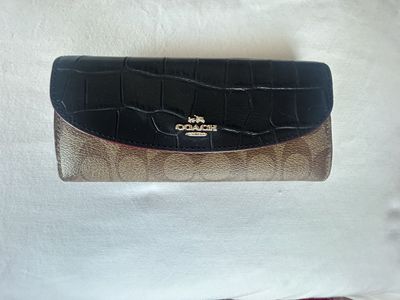 Coach Signature Canvas and Croc-Embossed Leather Slim Envelope Wallet