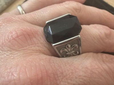 Statement Ring with black onyx Stone - Fleur de Lis Accents