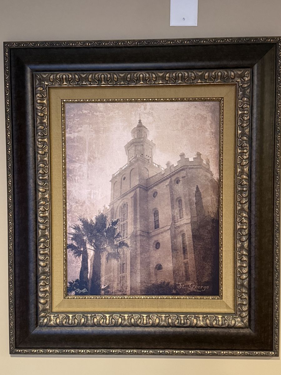 Beautiful Framed St. George Utah Temple Wall Art – 30" x 35" – Excellent Condition
