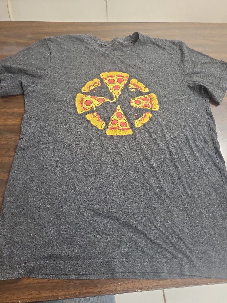 IGN Pizza Graphic T-Shirt - Men's Small, Gray with Pepperoni Pizza Design