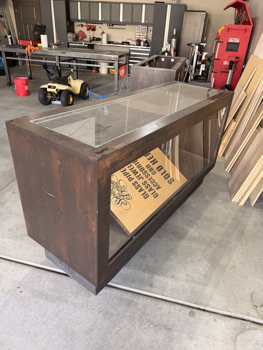 Wooden Display Case with Glass Top & Sides - Retail Store Fixture, Collectibles Showcase