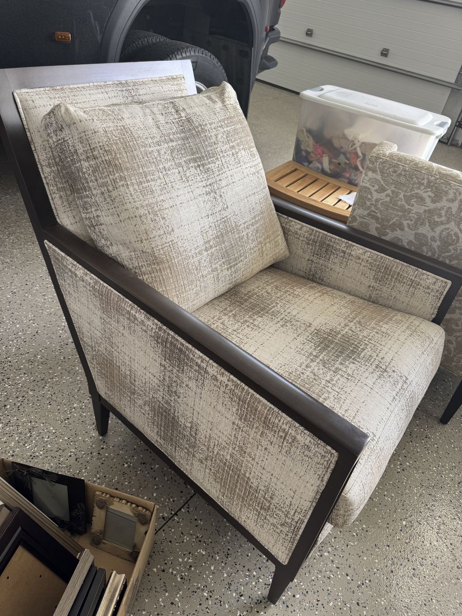 Contemporary Wood Frame Accent Chair - Neutral Textured Fabric