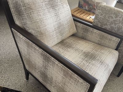 Contemporary Wood Frame Accent Chair - Neutral Textured Fabric