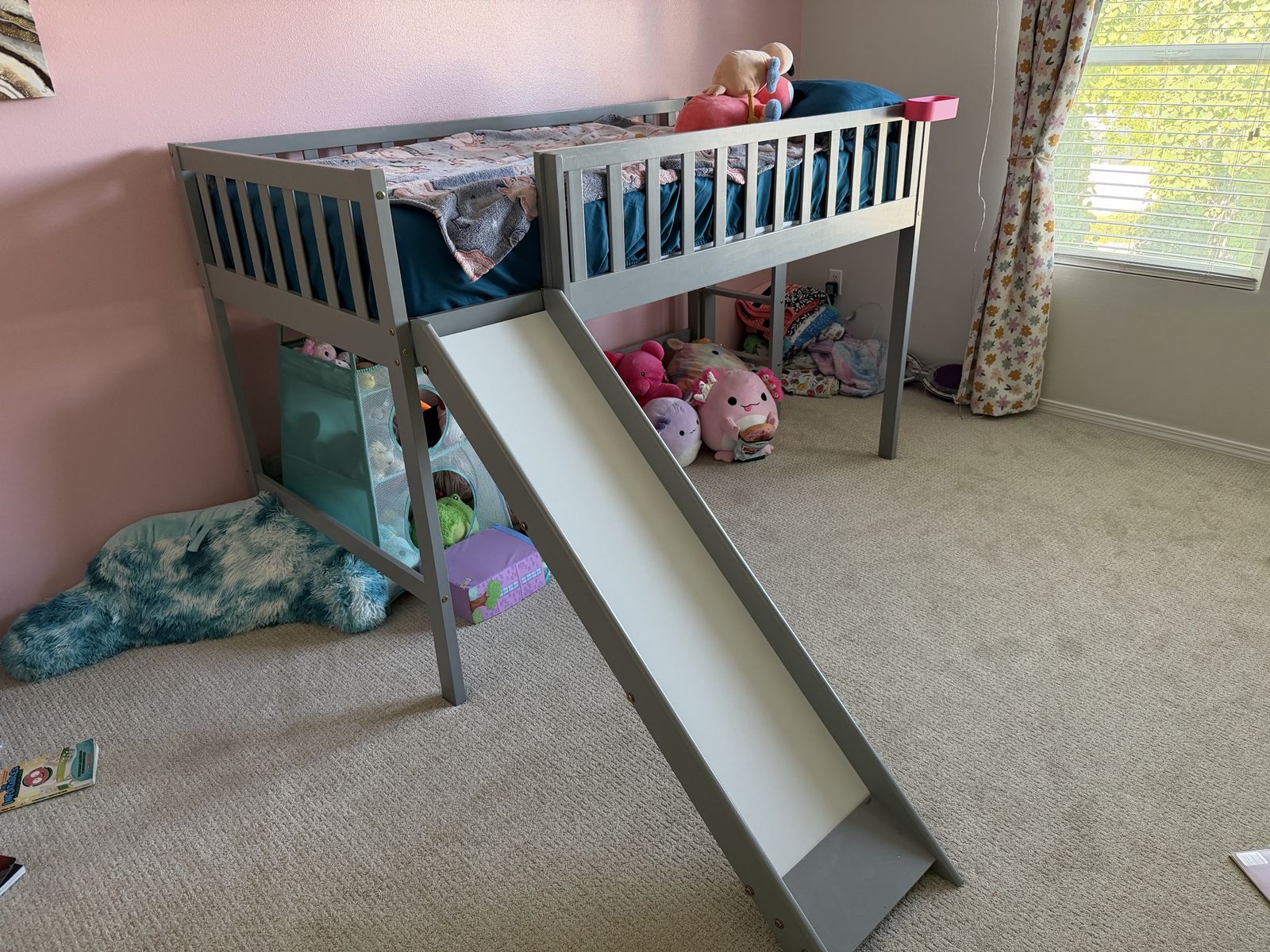 Twin loft bed with slide and mattress