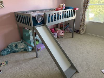 Twin loft bed with slide and mattress