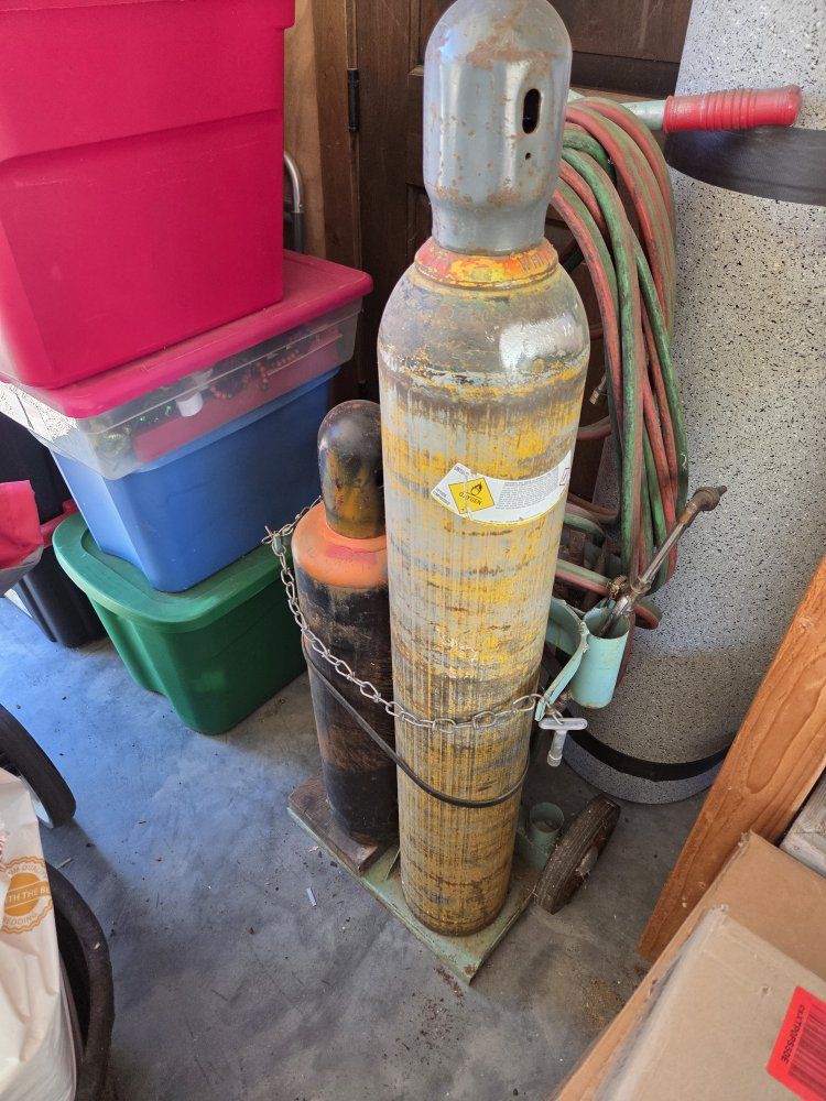 Industrial Oxygen and Acetylene Tanks with Torch Hoses & Cart - Used tanks full