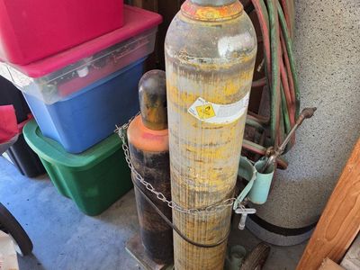Industrial Oxygen and Acetylene Tanks with Torch Hoses & Cart - Used tanks full