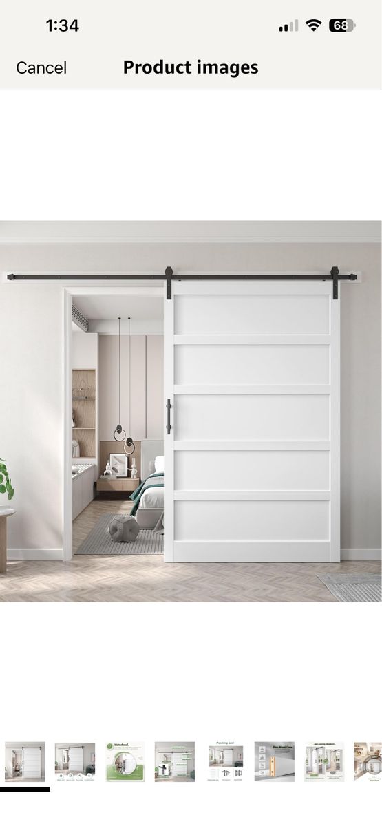 60x84 inch White Barn Door with 10FT Sliding Door Hardware Kit Included & Handle,MDF,Solid PVC Surface,DIY Assembly,5-Panel