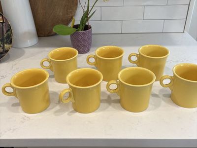 Fiesta Homer Laughlin China Co. Lead-Free Yellow Coffee Mugs - Set of 7