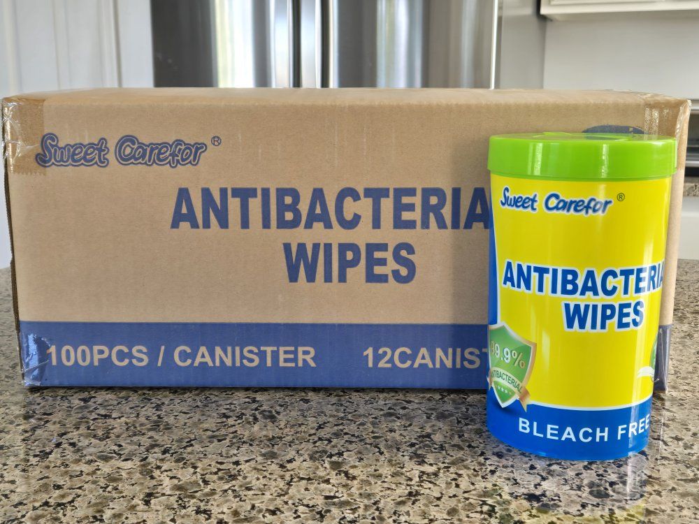 Antibacterial Wipes - Bleach Free, 100 Wipes/Canister (Case of 12)