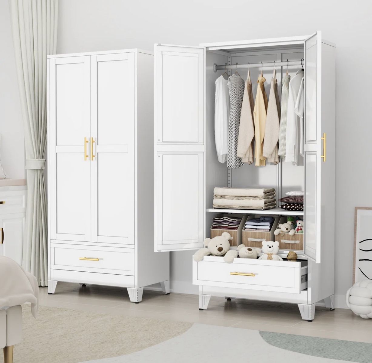 Mordern Metal Wardrobe Armoires with 1 drawer and 2 Doors