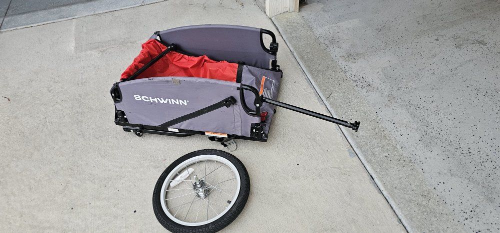 Schwinn Foldable Bicycle Cargo Trailer - Grey and Red (missing one wheel)