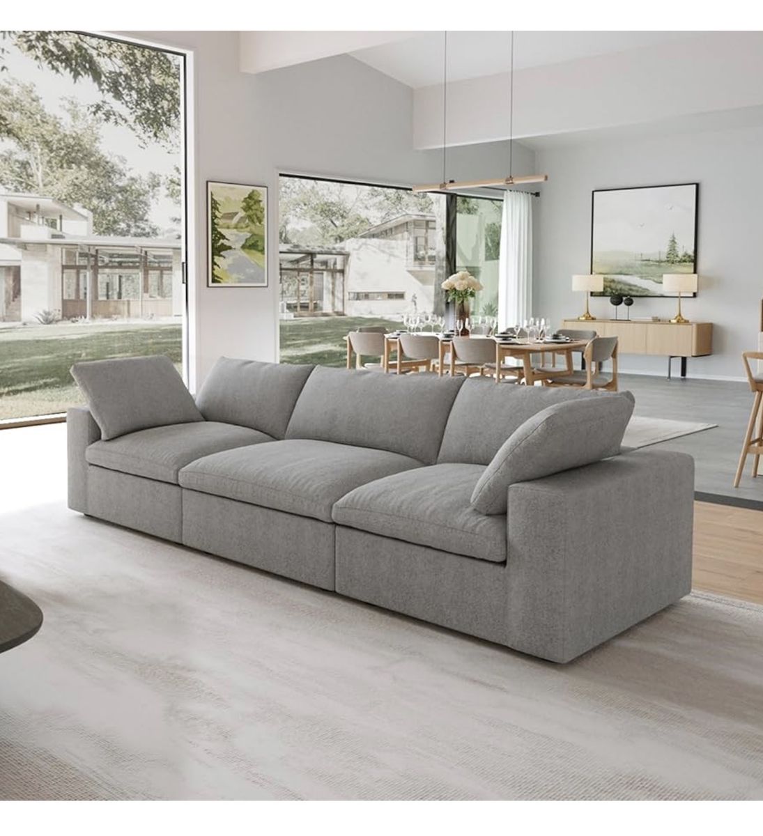 118" Cloud Modular Sofa, Convertible Modular 3 Seater Couch, Cotton Linen Fabric Sofa
