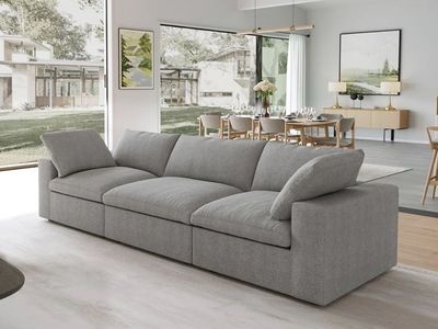 118" Cloud Modular Sofa, Convertible Modular 3 Seater Couch, Cotton Linen Fabric Sofa