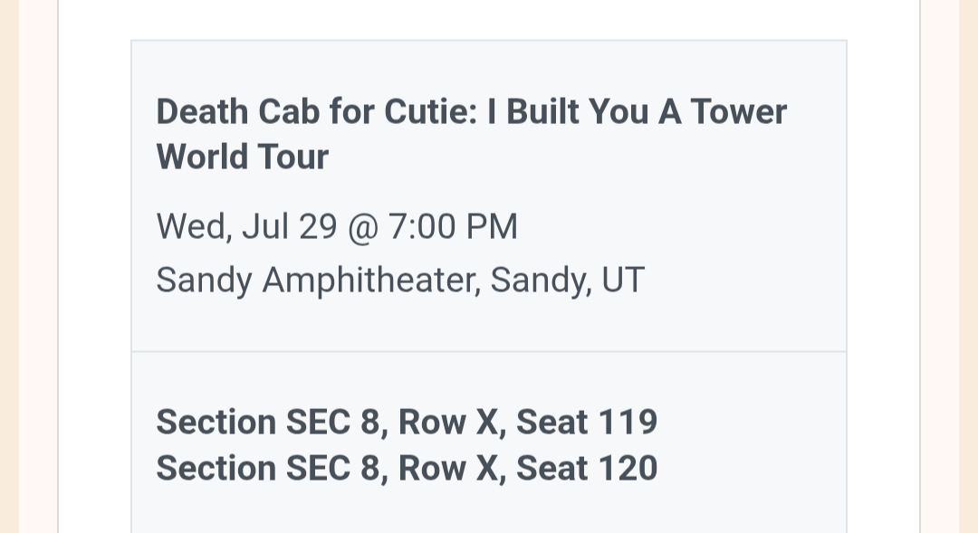 Death Cab for Cutie Tickets Wednesday at Sandy Amp