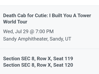 Death Cab for Cutie Tickets Wednesday at Sandy Amp
