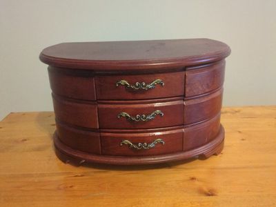 Vintage Wooden Jewelry Box with Mirror, Drawers, and Swing-Out Sides