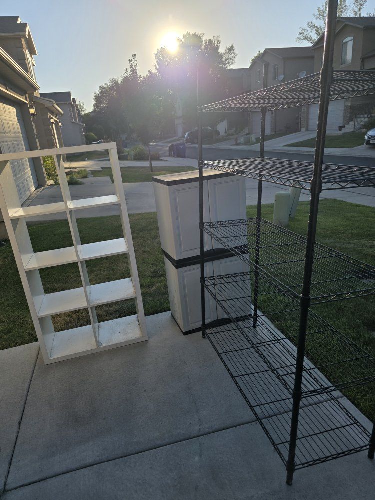 Storage Shelving Unit Set - White Cube Organizer, Wire Rack, and Cabinet