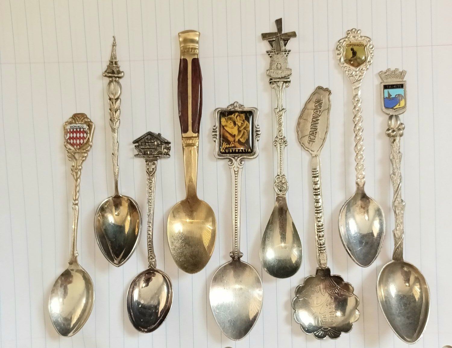 Vintage Souvenir Collector Spoon Lot - Monaco, Switzerland, Australia, Copenhagen, Tahiti & More